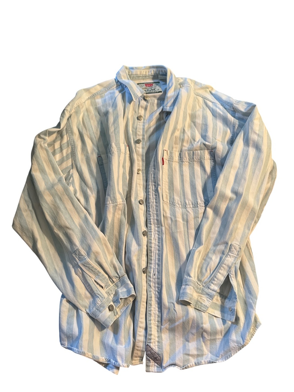 Vintage 90s Levi's Vertical Striped Button-Down in Light Blue & Cream
